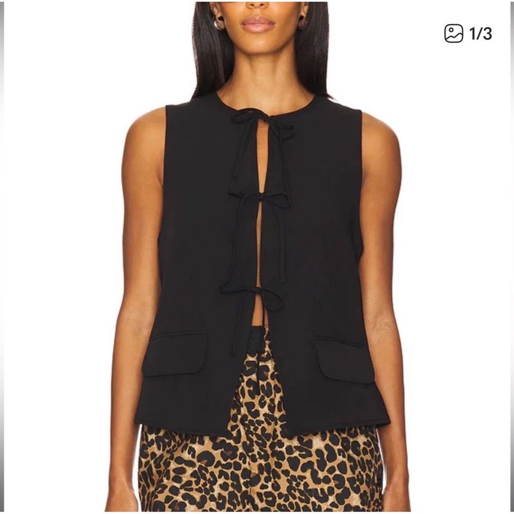 Free People Black Sleeveless Tie-Front Vest with Flap Pockets